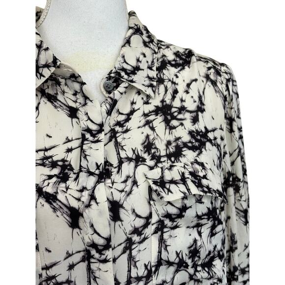 2OH Old Hippies black/cream silk buttondown top, artistic, edgy, minimalist - Picture 4 of 5
